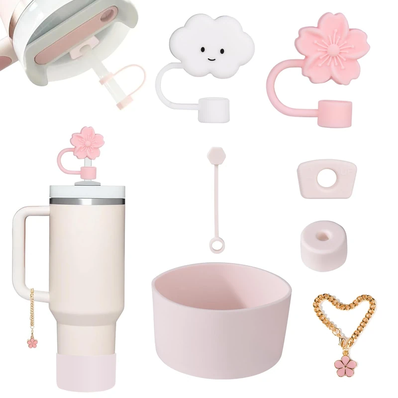 Stanley Cup Zubehör, Enthält 3 Stanley Quencher Strohhalm Abdeckung Verschluss, 2 Auslaufschutz Dichtung, 1 Anhänger, 1 Tassenstiefel, für 1.2L/0.89L, Staubdicht, Auslaufsicher, Kratzfest