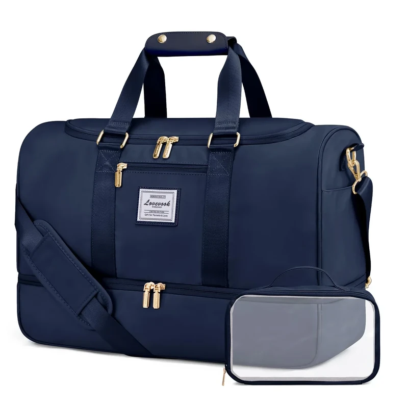 LOVEVOOK Sporttasche Reisetasche Groß, 50L Weekender Travel Duffel Bags mit Kulturtasche, Schuhfach & Nassfach, Wasserdicht Carry On Overnight Bag Handgepäck Tasche für Fitness Urlaub Camping, Blau - Image 1