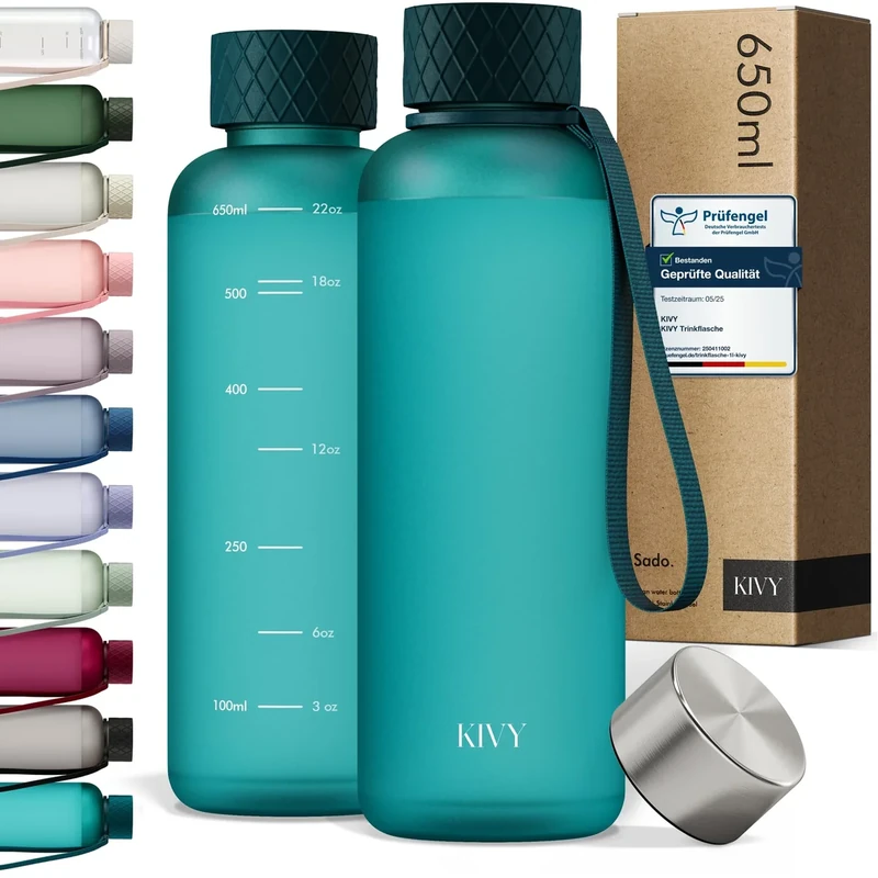 KIVY Trinkflasche 650ml [BPA FREI] Auslaufsicher & Spülmaschinenfest - Wasserflasche für Kinder & Erwachsene - Water Bottle Small - Trinkflasche Klein - Tritan Flasche für Kohlensäure geeignet
