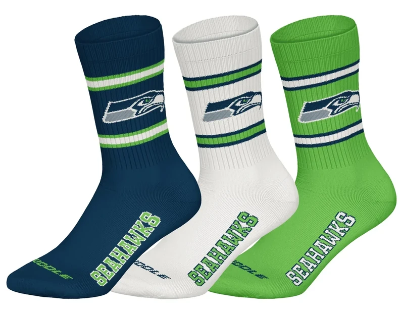 NFL Unisex Seattle Seahawks 3pk Crew Socks, Navy-White-Green, 43-46 EU