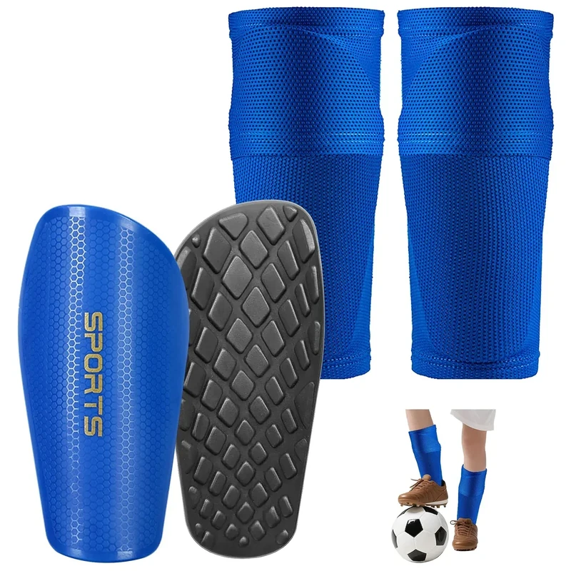Chumix 2 Paar Schienbeinschoner Kinder Fussball, Schienbeinschoner Fußball Herren, Stutzen mit Optimierter Einstecktasche, Sorgen Sie für starken Schutz, um Sportverletzungen zu Vermeiden, Blau, L