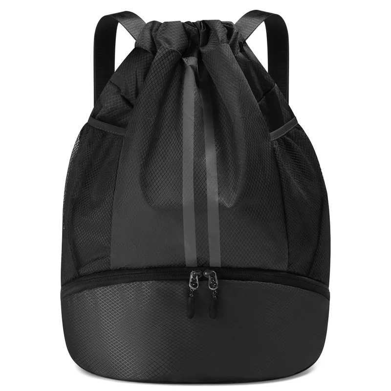 Vortix Turnbeutel für Jungen Damen Herren Kinder, Sportbeutel mit Kordelzug, Wasserdichter Turnbeutel mit Schuhfach, Gym Bag für Basketball, Fußball, Sport, Yoga und Schwimmen (Schwarz)
