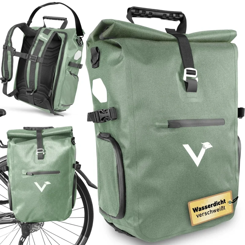 Valkental® - 3in1 Fahrradtasche Pro - Das Original - Hochwertiges Nylon - 23L Volumen - Geeignet als Gepäckträgertasche, Rucksack & Umhängetasche - 100% Wasserdicht - Fahrradtasche für Gepäckträger