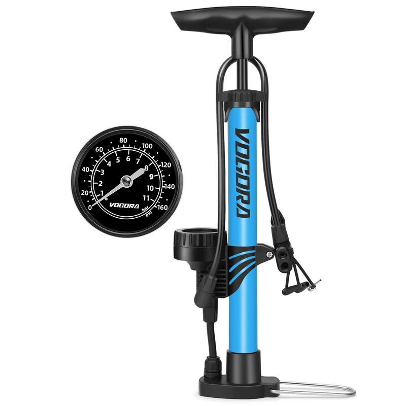 VOGORA Fahrradpumpe alle Ventile, Luftpumpe Fahrrad Französische Ventile mit 160PSI Manometer, Fahrrad zubehör Pumpe Luft Standpumpe für Ball