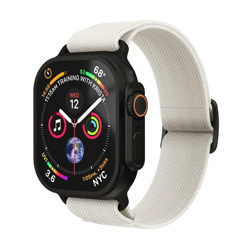 VONMÄHLEN Classic Nylon Loop – Robustes und verstellbares Nylonarmband, schweiß- und wasserbeständig, kompatibel mit Apple Watch - Größe 44 | 45 | 46 | 49mm - cream black