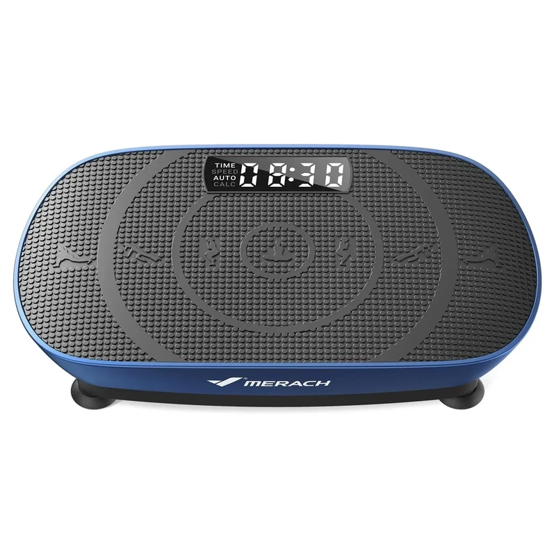 MERACH Vibrationsplatte, Leise und Kompakte Vibrationsplatte für Körperformung und Entspannung mit Komfortabler Silikonpad, LED-Display und Fernbedienung (Blau)