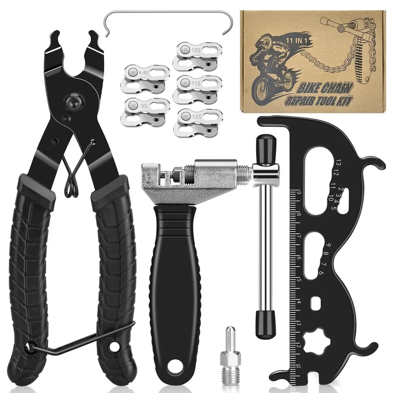Kettennieter Fahrrad, Fahrradkette Werkzeug Fahrradketten Reparatur Set Mit Kettennieter, Kettenschloss Zange, Kettenlehre, 5 Paar 6-12 Fach Fahrradketten Nieten, Präzise Schnell Kette Unterbrechen