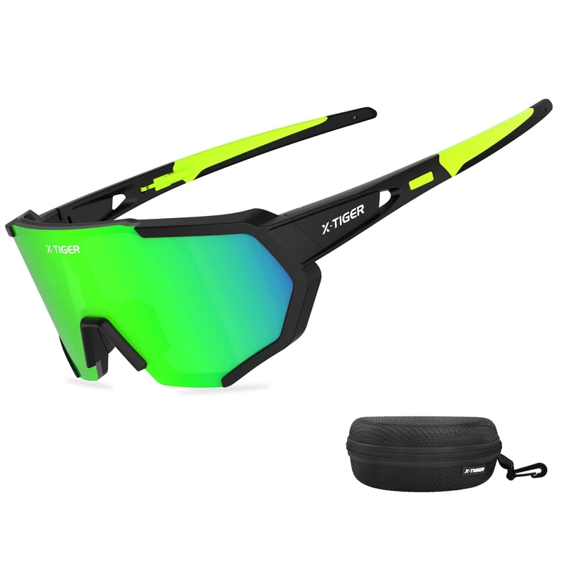 X-TIGER Fahrradbrille, Herren Damen Sportbrille, UV400 mit 5 Wechselgläser,Starker TR90 Frame, mit Montierbarem Brillenband & Ohrhaken, Outdoor-Sport/Radfahren/Laufen/Autofahren/Angeln/Golf