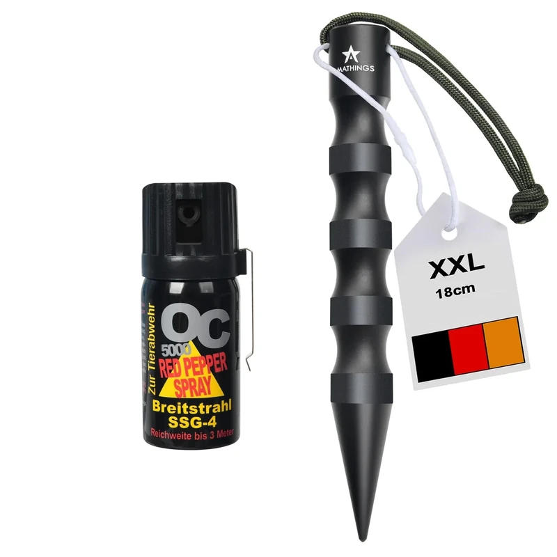 AMATHINGS Animal Repellent Set: Survival XXL Pressure Point Booster & OC 5000 Animal Repellent Spray, Broad Jet, Ergonomic Grip, Key Ring, Protection from Animals