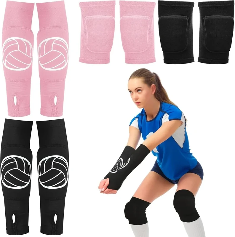 MUSLONG Volleyball Armmanschetten Armschoner Kinder Sportarmbänder Unterarm Kompressionsmanschette Volleyball Armstulpen Ärmel Elastische Volleyball Sport Handgelenkstütze mit Knieschoner