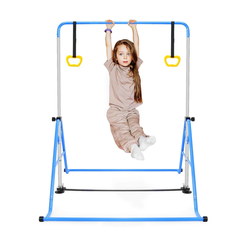 Kinder Gymnastikstange mit Turnringen Blau, Gymnastik Turnreck,Gymnastics Bars for Kids,Kinder Turnreck Gymnastik Reck,Horizontale Training Bar Trainingsgeräte mit Gymnastikringen