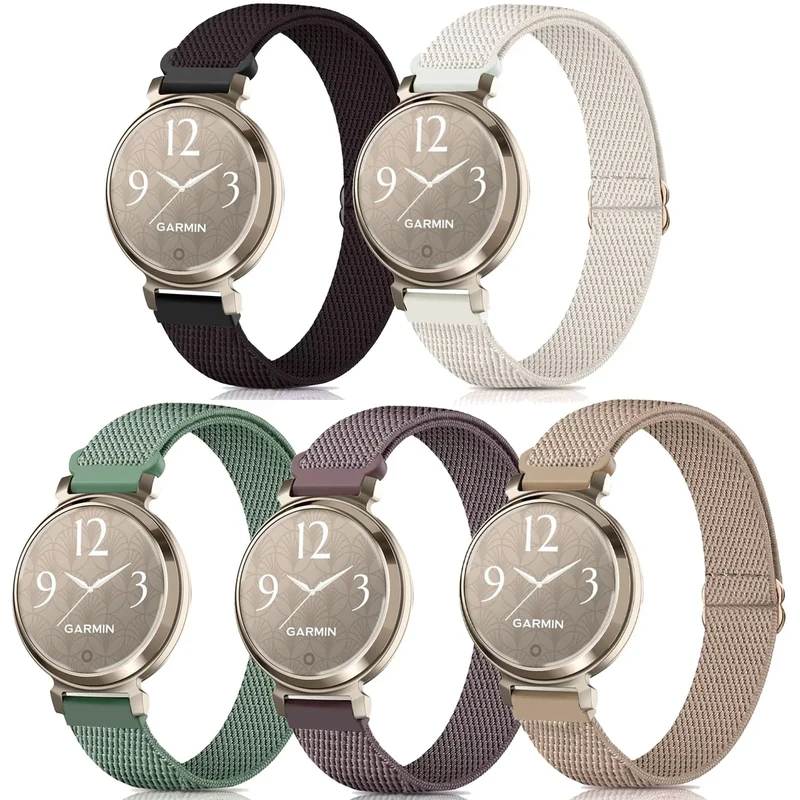 CUNUJIX 5 Stück Elastisch Nylon Armband Ersatz für Garmin Lily 2 / Lily 2 Active Armband,Dehnbare Loop Gewebe Ersatzband für Garmin Lily 2 Damen Herren
