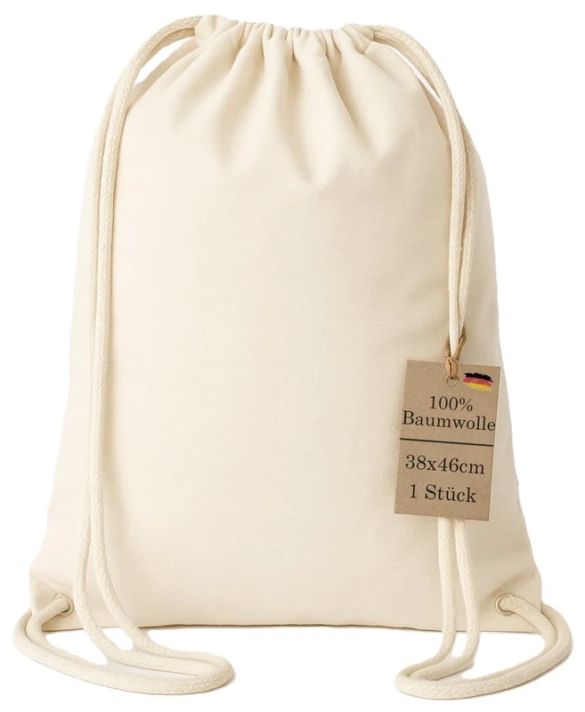 brand promotion Turnbeutel Baumwolle 38x46cm – OEKO-TEX® 100 Zertifiziert – Stoffbeutel mit Kordelzug – Nachhaltiger Baumwollbeutel Sportbeutel Jutebeutel Rucksack – Natur Ungebleicht (1er Set)