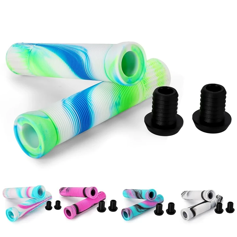 145mm Scooter BMX Lenkergriffe Weiche rutschfeste flanschlose Longneck Griffe für Pro Stunt Scooter Bars BMX Bikes Bars (E Grün/Weiß/Blau)