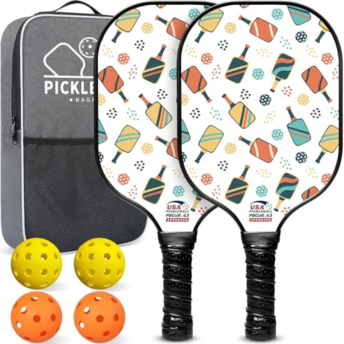 BAGAIL Pickleball-Paddel, USAPA-zugelassenes Pickleball-Set mit Fiberglas-Oberfläche, leichter Pickle-Ballschläger mit 4 Bällen, 1 Tasche, entworfen in Kalifornien für Traktion und Stabilität, 2 Stück