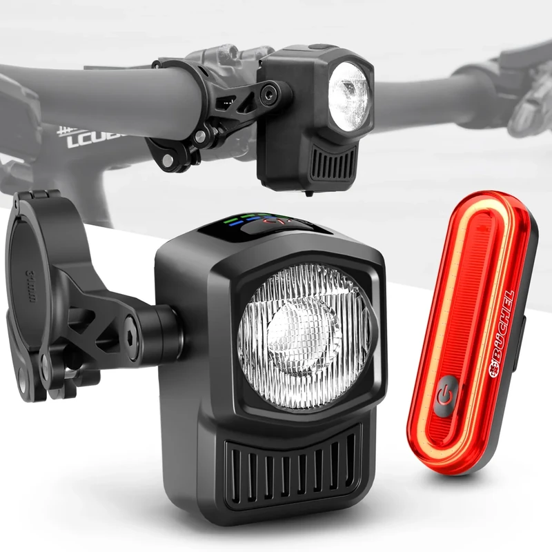 BÜCHEL Fahrradlicht Set - USB-C Fahrrad Lichter LED Set mit 8h Leuchtdauer & Kontrollanzeige - Frontlicht mit 4 Leuchtmodi (15-60 Lux) - StVZO-Konformes Fahrradbeleuchtung Set - Werkzeugfreie Montage