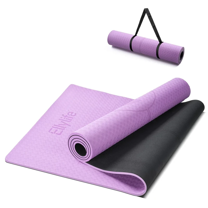 Ellylife Yogamatte Rutschfest 190x68CM, 8MM Dicker aus ECO Naturkautschuk & Hautfreundliches TPE, Ausrichtungslinien， Einzigartiges Design, Inklusive Tragegurt Lila