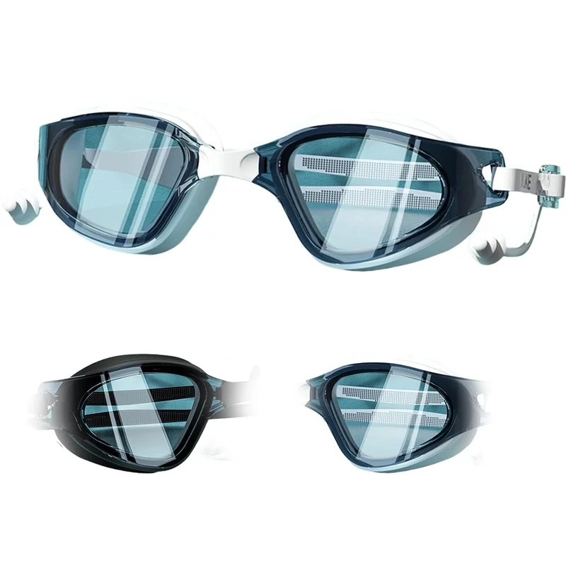 HSTWODE Optische Schwimmbrille mit Sehstärke | Dioptrien: -0 bis -6,0 | Anti-Fog | Anti-Beschlag-UV-Schutz| super Paßform | incl Stabiler Box (Lake Blue White, -2.0)