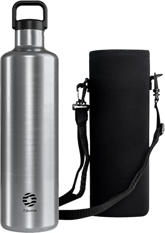 Healter Thermosflasche 1.75L Edelstahl mit Reisetasche | Große Doppelwand Isolated Trinkflasche | Auslaufsicher & BPA-Frei | Umweltfreundliche Wasserflasche für Fitness und Outdoorsport(Silber)