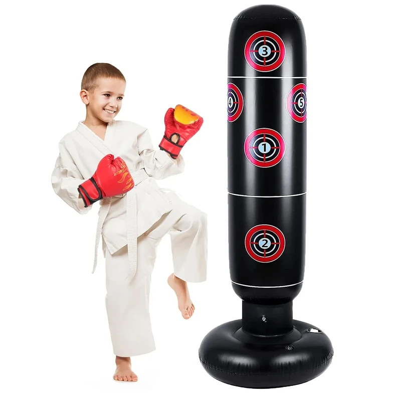 CEMIRK Boxsack Kinder Stehend mit Handschuhen – 168cm Aufblasbarer Boxsack für Kinder von 3–12 Jahren, PVC Punching Bag für Indoor & Outdoor Training, Stressabbau & Geschenkidee