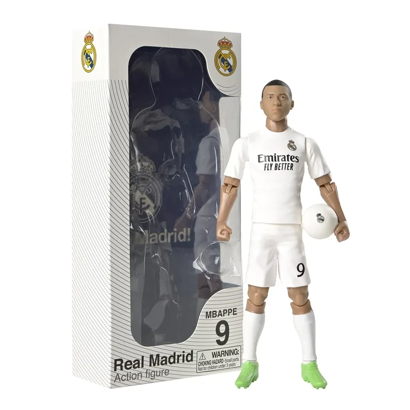 Megableu - Fußballfigur – 20 cm – große Fußballfigur realistisch & beweglich – offizielles Lizenzprodukt – 10 Gelenkpunkte – Fußball Real Madrid – Geschenkidee für Fans Kylian Mbappé