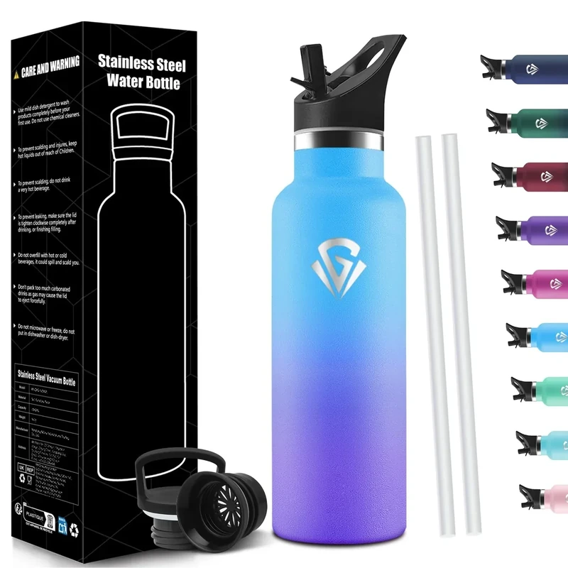 HoneyHolly Trinkflasche 750ML, BPA-Frei, Trinkflasche Edelstahl, Doppelwandig Vakuumisoliert, Wasserflasche Edelstahl, mit Strohhalm, Isolierflasche für Schule, Reisen, Joggen Isolierflasche