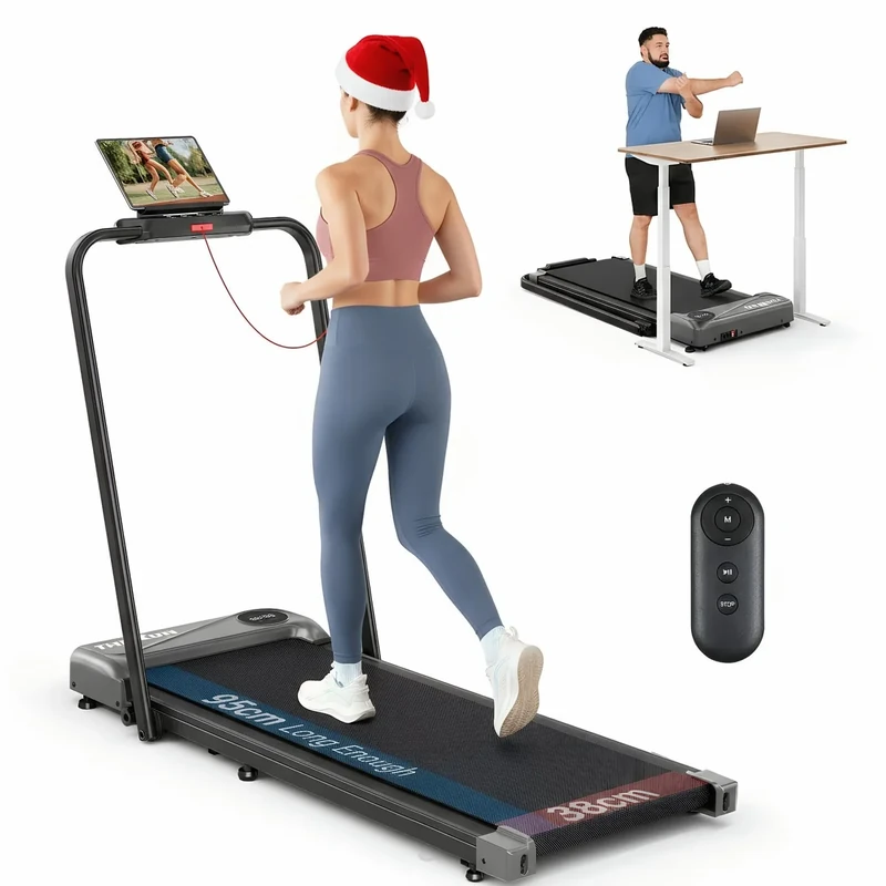THERUN Laufband für Zuhause Klappbar, Walking Pad Leise mit Handlauf&LED-Anzeige, Treadmill bis 10 km/h,Doppelte Stoßdämpfung Laufband Schreibtisch für Zuhause&Büro, Keine Montage Erforderlich