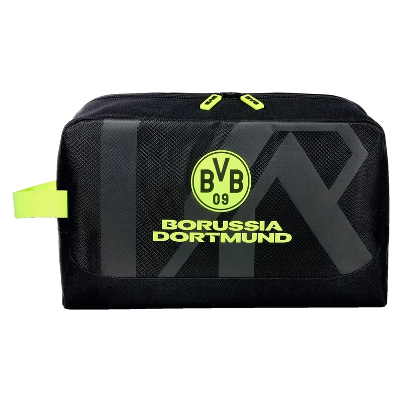 Borussia Dortmund Kulturbeutel, 33 x 18 x 12 cm, Schwarz mit Neon-Gelb, Polyester