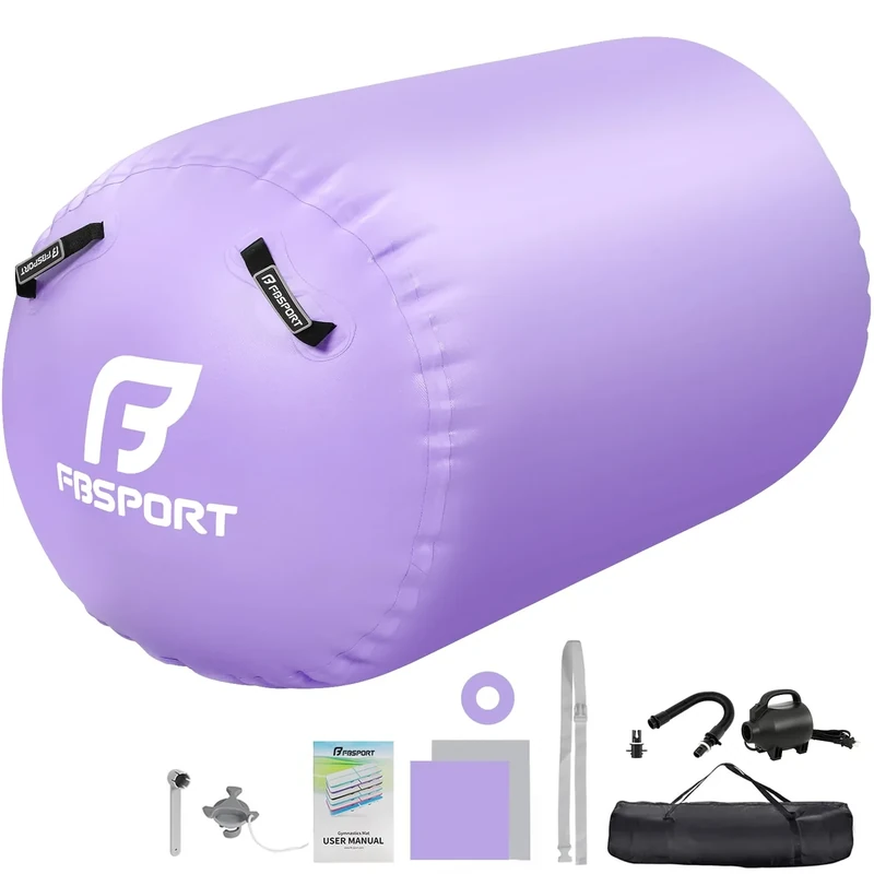 FBSPORT Aufblasbare Air Roll, 120x90cm Aufblasbare Luft Rollen, Yoga Gymnastik Zylinder, Gymnastikmatte, Gym Air Barrel, Air Tumbling Track, Sportmatte für zuhause mit Tragetasche, Outdoor, Fitness
