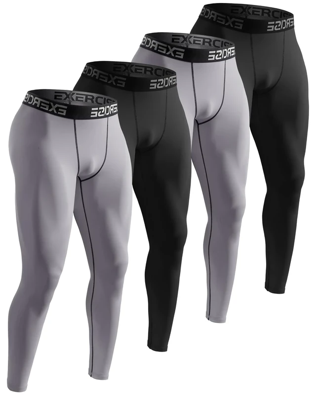 ATTIQOZI 4 Pack Sport Leggings Herren Lange Kompressionshose Herren als Laufhose - Atmungsaktive Jogging Tights mit Funktionsunterhose für Fitness Training Schwarz/Grau/Schwarz/Grau M