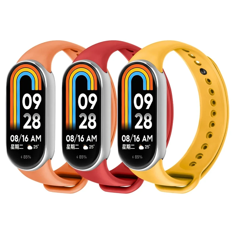 Ainiv 3 Pack Armband Kompatibel mit Xiaomi Mi Band 8 / Band 9, Weiches Silikon Verstellbare Fitness Ersatzbänder für Xiaomi Mi Band 8/9 Armband, Wasserdicht Ersatzband(Orange/Rot/Gelb)