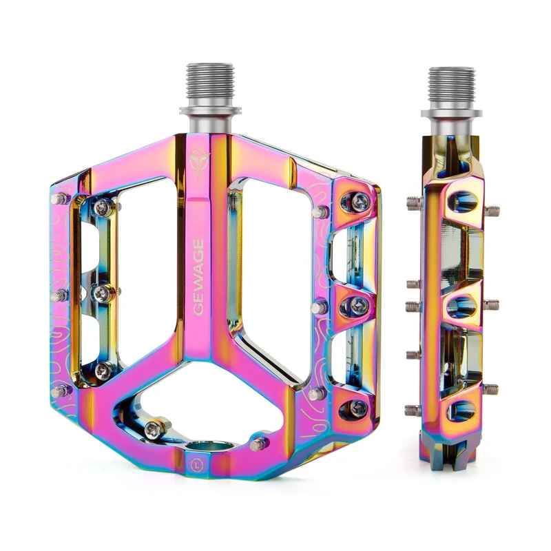 GEWAGE MTB Pedale Fahrradpedale Set – Flat Pedale für Mountainbike & Gravel Bike, rutschfest & langlebig, Aluminiumlegierung, CNC-gefräst, 9/16" Achse, einfache Installation (Mehrfarbig)
