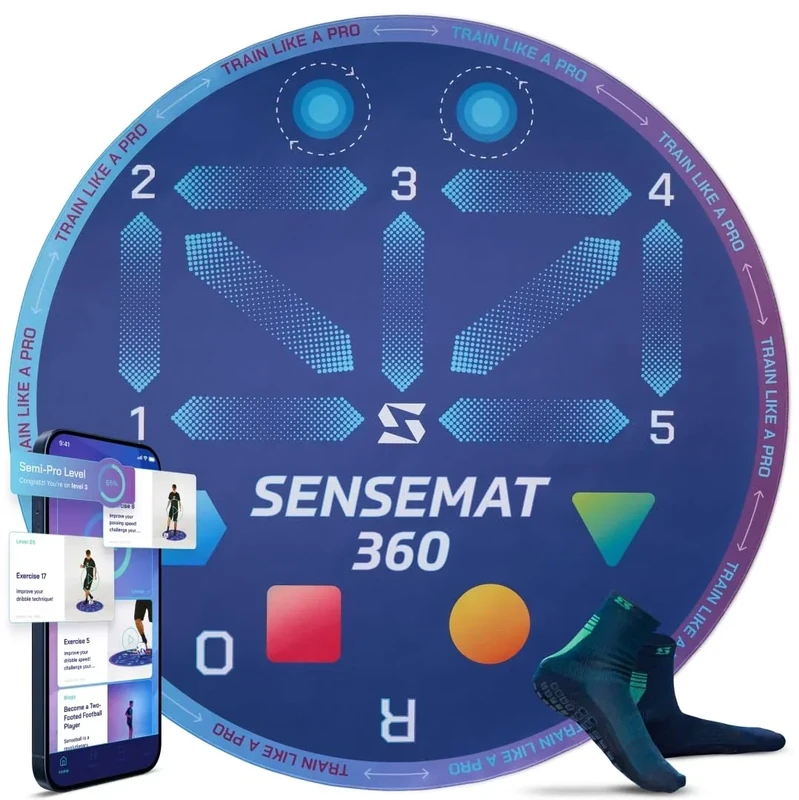 SenseMat 360 Fußball Trainingsmatte - 360° Reaktionstraining für Kinder & Erwachsene - Rutschfest - Mit App-Zugang & 50+ Übungen - Fußarbeit, Koordination & Kontrolle verbessern