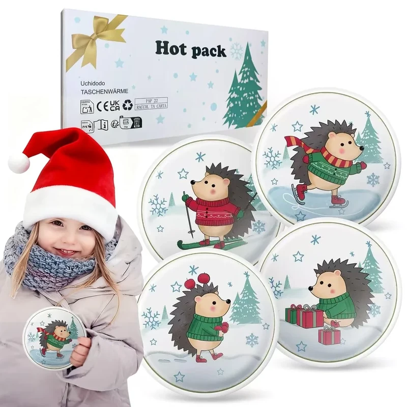 Handwärmer,Taschenwärmer,Wiederverwendbar Handwärmer Kinder Knicken 4er Set für Kalte Tage und für Büro/unterwegs Unterwegs, Taschenheizkissen, Geschenk für Kinder Frauen Mann (Igel)