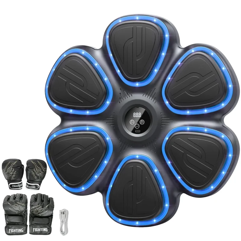 Music Boxing Machine, Boxmaschine mit Musik & Licht, Musik Box Maschine mit 2 Paar Boxhandschuhen, 9 Geschwindigkeits und Trainingsmodi, Zählmodus, Musikbox Maschine für Erwachsene und Jugendliche