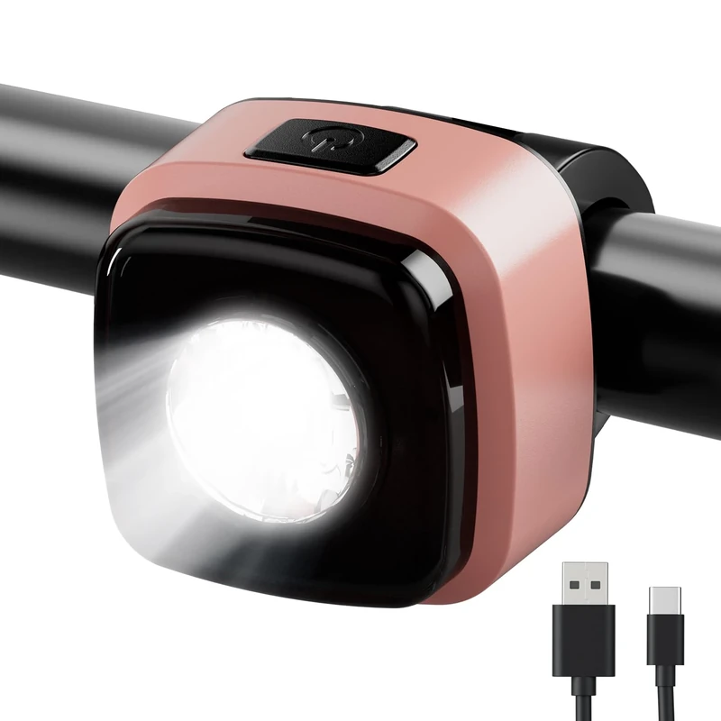 OnMeto Fahrradlicht vorne, IPX5 Wasserdicht Frontfahrrad Lampe Fahrrad licht，USB Type-C Wiederaufladbares Fahrradleuchten für Fahrrad (Rosa)