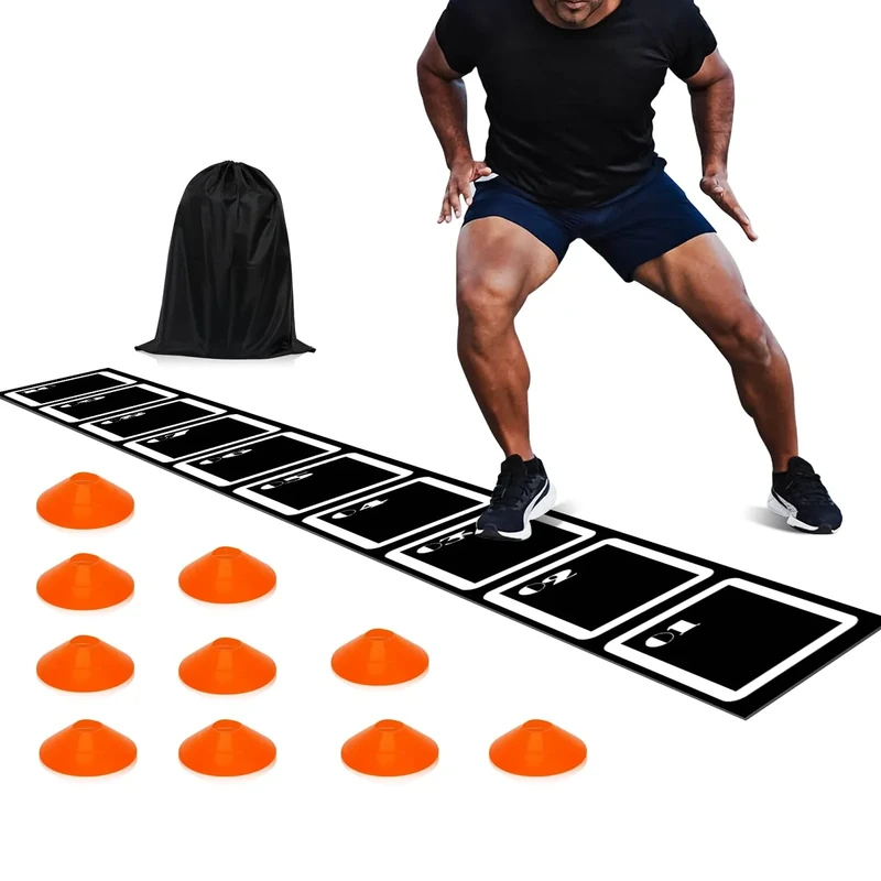 ZPONEED Agility Set:Fußballmatte Trainingsmatte, Fußball Trainingszubehör, 4.5m Fußball Schritt Trainingsmatte, mit 10 Hütchen und Aufbewahrungstasche, Trainingsset Equipment Zubehör Fußballtraining