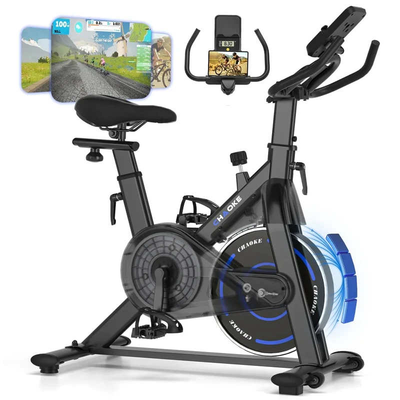 CHAOKE Heimtrainer mit App, Heimtrainer für Zuhause, sehr leise, 10 dB, mit Anwendung, weicher und atmungsaktiver Sitz und LCD-Display, maximales Gewicht von 150 kg, professionelles Heimtrainer