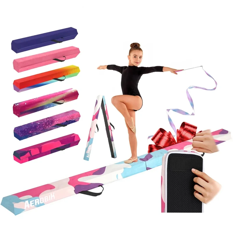 Aerobik – Faltbarer Gymnastikbalken 240 cm Camouflage – Kinder und Erwachsene – Waschbarer und Austauschbarer Bezug mit Reißverschluss – Stabil, rutschfest – 3 lagige Oberfläche – Original Corner