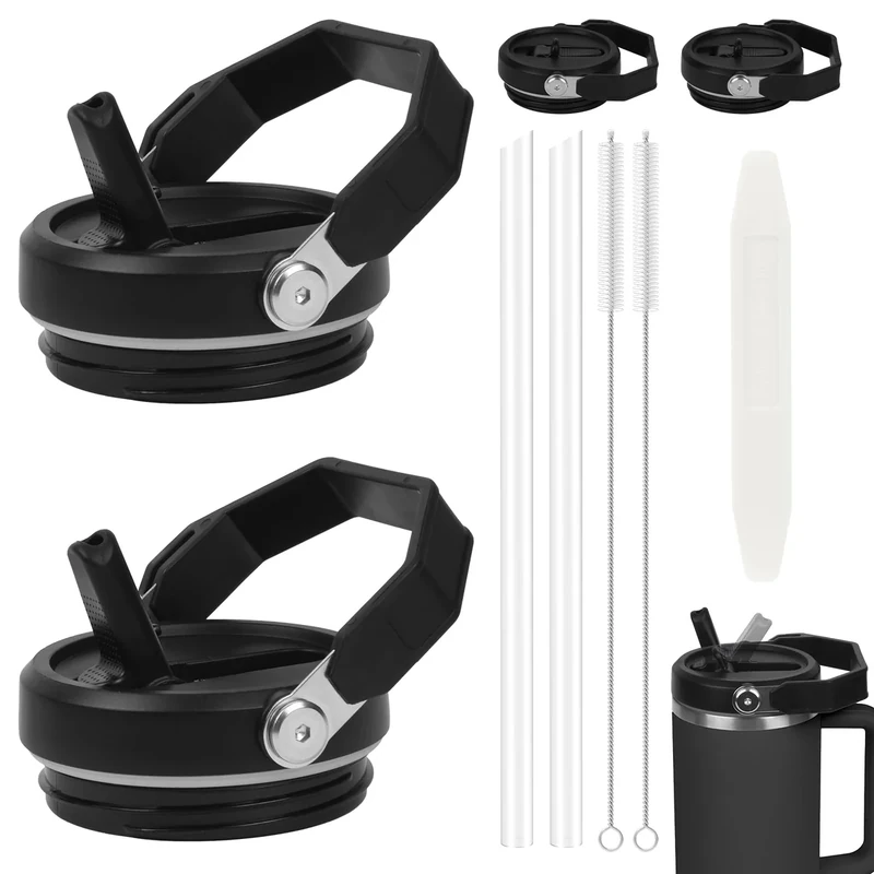 AYESY Ersatzdeckel für 40oz Becher, 2 Stück Wiederverwendbarer Auslaufsichere Deckel für Stanley Cup, Staubdichte Deckel mit Strohhalme Ersatzdeckel für Stanley Cup 40oz Zubehör (Handhaben Typ)