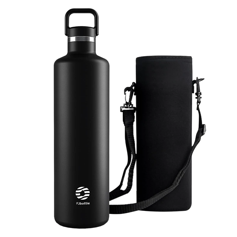 Healter Thermosflasche 1.75L Edelstahl mit Reisetasche | Große Doppelwand Isolated Trinkflasche | Auslaufsicher & BPA-Frei | Umweltfreundliche Wasserflasche für Fitness und Outdoorsport(Schwarz)
