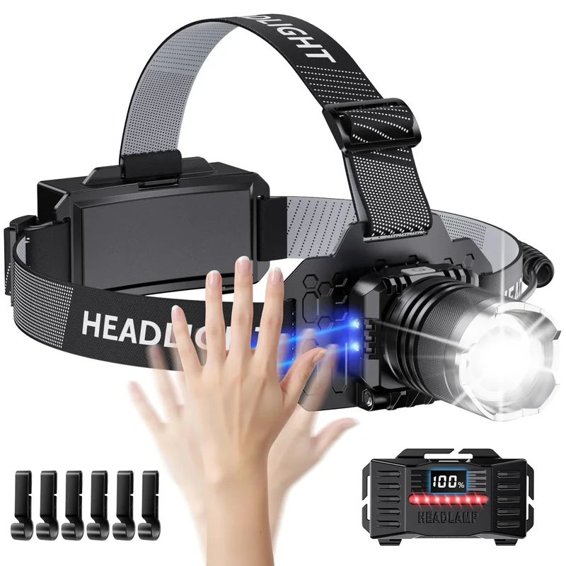 SWZA Stirnlampe LED Wiederaufladbar, Ultrahelle Kopflampe Stirnlampe mit Bewegungssensor, 3 Lichtmodi & 2 Rotlicht, IPX7 Wasserdicht Headlamp für Camping, Joggen, Angeln, Wandern, Outdoor, Notfälle