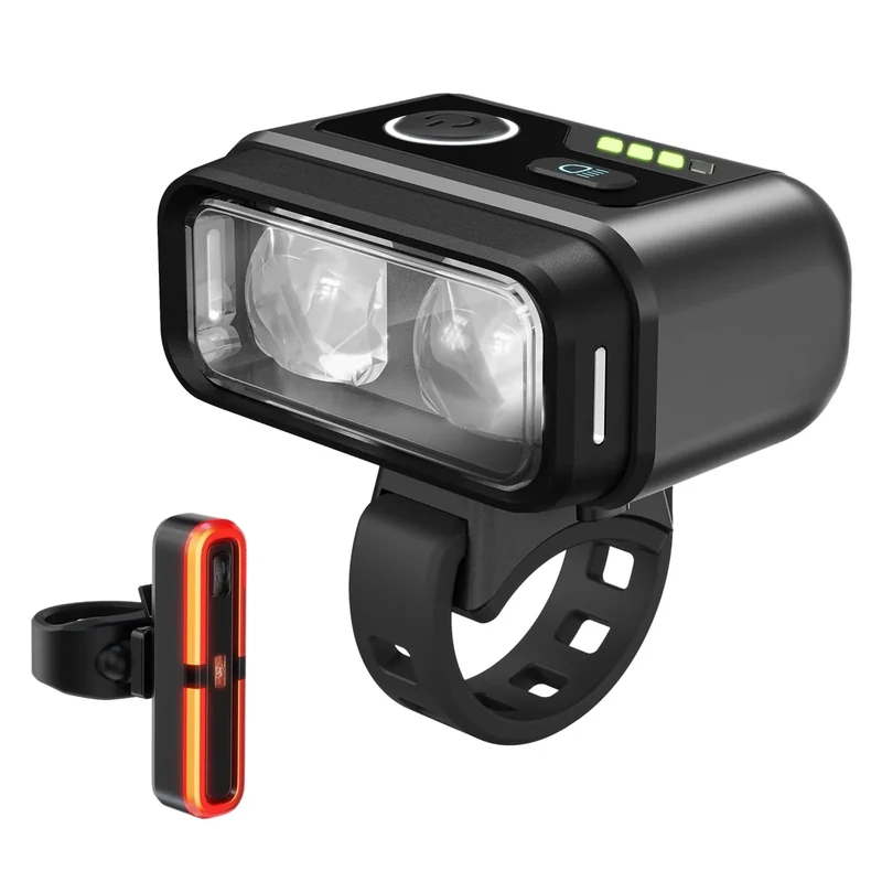 Fahrradlicht Set 100LUX, Fahrradrücklicht Mit Bremsfernlichtfunktion, Aufladbar Fahrradlampe mit 3200mAh Akku, StVZO zugelassen, IPX5 Wasserdicht Frontlicht & Rücklicht Set für Fahrrad MTB Ebike