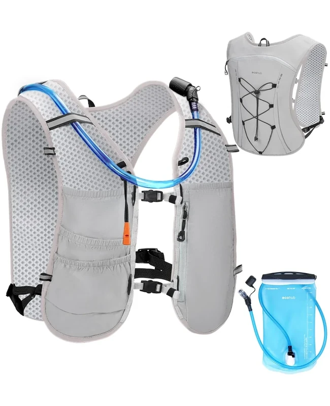 ECOHUB Laufweste für Damen & Herren, Verstellbare Laufweste mit 2L Trinkflasche, Ultraleicht & Atmungsaktive Trinkrucksack, Reflektierend Trinkweste Laufen, Running Vest für Wandern Trail(Grau) - Image 1