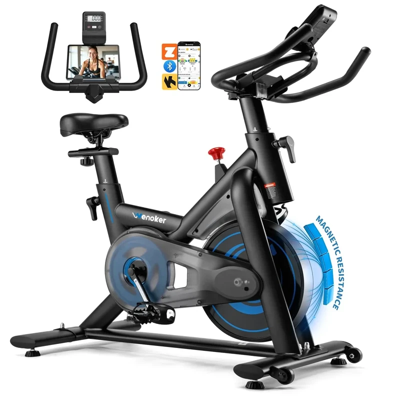 Wenoker Heimtrainer Fahrrad mit App, Leises Ergometer Hometrainer Fahrrad mit Magnetwiderstand, Spinning Bike Indoor Fitnessbikes für Kardio-Training zu Hause, Bis 160KG