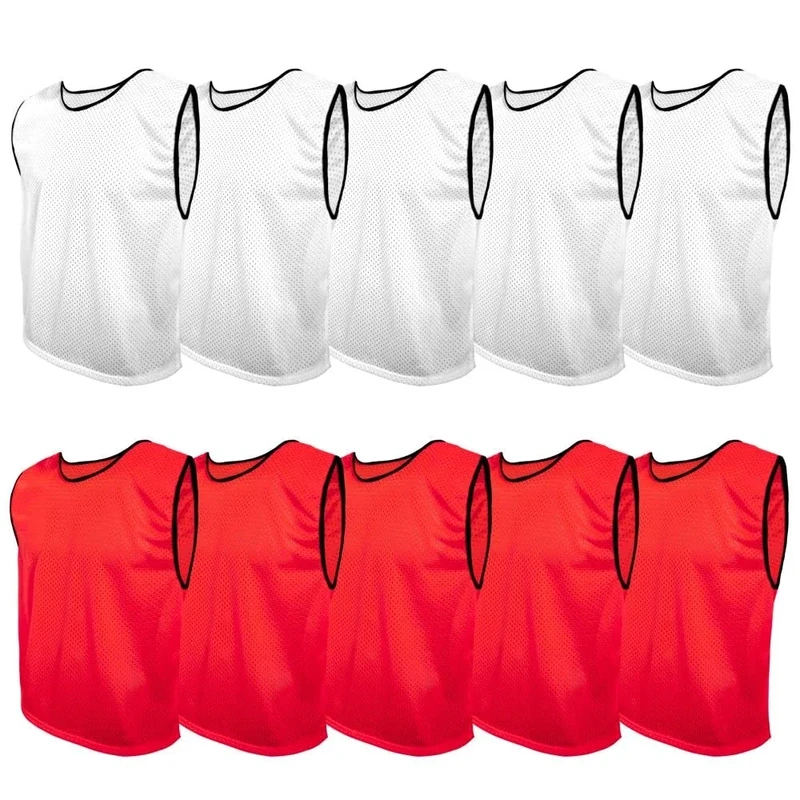 SPORTSBIBS Fußball Leibchen Set 10 Stück: 2 Farben - 5 von jeder Farbe, für Kinder und Erwachsene, Markierungshemd-Trainingsleibchen ohne Logo, Team-Spiel Bibs für Herren Damen Senioren Junioren - Image 1