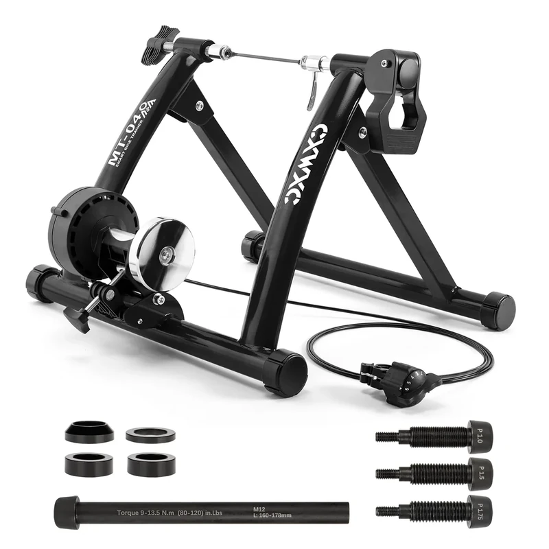 CXWXC Fahrrad Rollentrainer, Klappbar Stahl Bike Trainer mit Schnellspanner Vorderradunterlage Radtrainer für 26-29 Zoll Fahrradtraining Fahrradfahren Zuhause Indoor