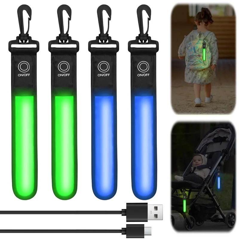 LED Blinklicht Schulranzen, 3 Modi USB Aufladbar Reflektierende Anhänger, Sicherheitslicht Blinklicht Schulranzen Kinder, Wasserdichte Reflektor Anhänger für Schulranzen Rucksack (Grün+blau)