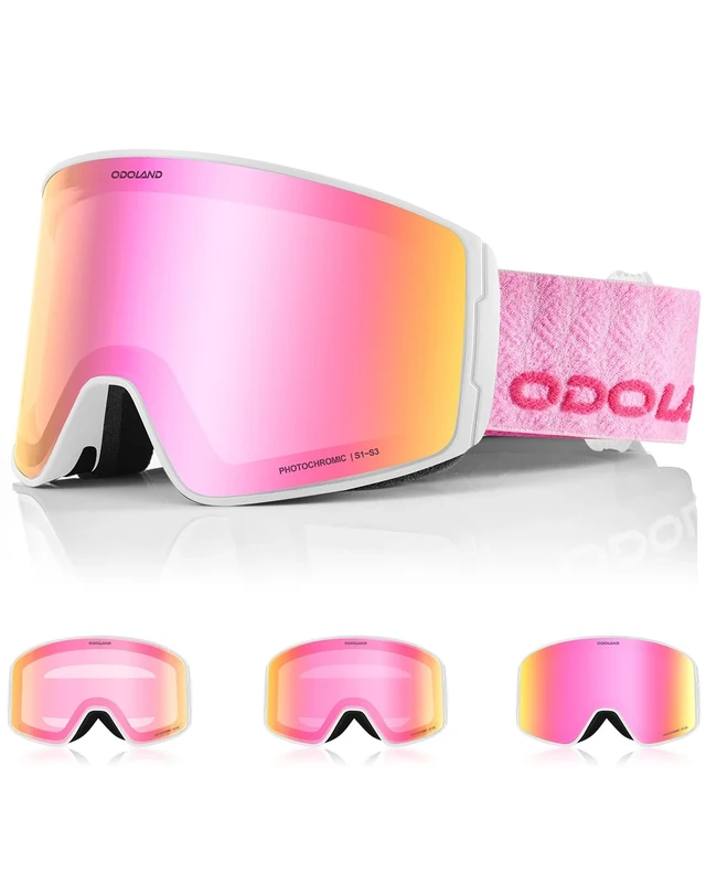 Odoland Skibrille Selbsttönend für Sonnige und Bewölkte Tage, Anti-Nebel Snowboard Brille für Herren Damen, UV-Schutz Ski Goggles, Schneebrille Photochrom