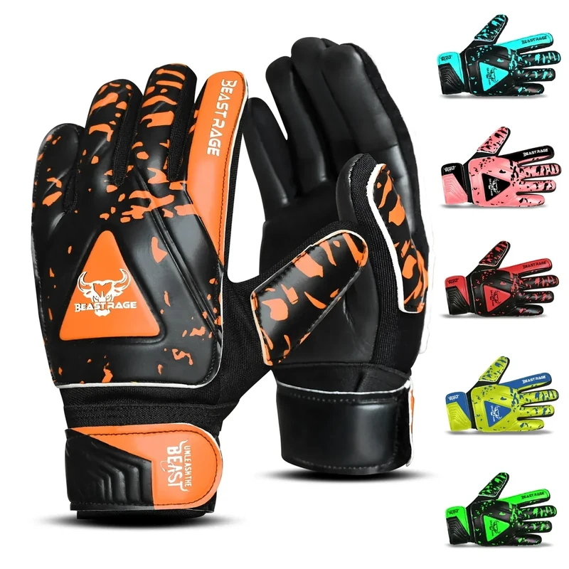 BEAST RAGE Torwarthandschuhe für Kinder Jungen Jugend,Fußballtorwarthandschuhe Kinder mit doppelter Handgelenkstütze,Starker Grip gepolsterte (Orange, Größe 4 geeignet für 6 bis 9 Jahre alt)